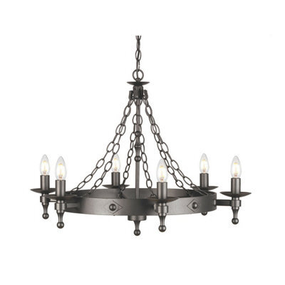 Elegant 6 Bulb Wrought Iron Chandelier With Graphite Finish And Led E14 Bulbs