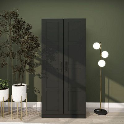 Homcom Wardrobe For Bedroom, Double Wardrobe With Hanging Rail, Black - image 1