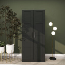 Homcom Wardrobe For Bedroom, Double Wardrobe With Hanging Rail, Black - thumbnail 1
