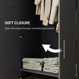 Homcom Wardrobe For Bedroom, Double Wardrobe With Hanging Rail, Black - thumbnail 5
