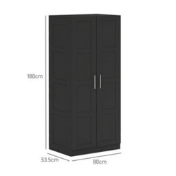 Homcom Wardrobe For Bedroom, Double Wardrobe With Hanging Rail, Black - thumbnail 3