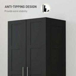 Homcom Wardrobe For Bedroom, Double Wardrobe With Hanging Rail, Black - thumbnail 6