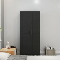 Homcom Wardrobe For Bedroom, Double Wardrobe With Hanging Rail, Black - thumbnail 7