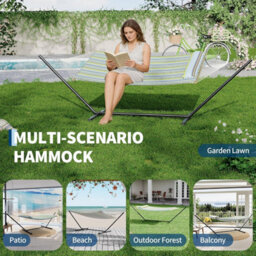 Hammock With Stand, Heavy Duty 450 Lbs, Quilted Pad,  Pillow, For Patio, Garden, Balcony - thumbnail 6