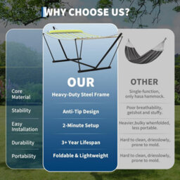 Hammock With Stand, Heavy Duty 450 Lbs, Quilted Pad,  Pillow, For Patio, Garden, Balcony - thumbnail 7