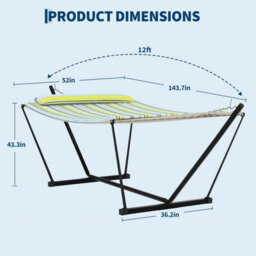 Hammock With Stand, Heavy Duty 450 Lbs, Quilted Pad,  Pillow, For Patio, Garden, Balcony - thumbnail 2