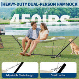 Hammock With Stand, Heavy Duty 450 Lbs, Quilted Pad,  Pillow, For Patio, Garden, Balcony - thumbnail 4