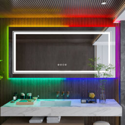 Luvodi 1400X700mm Rectangular Illuminated Led Rgb Bathroom Mirror Anti-Fog, Front & Backlit, Memory - thumbnail 8