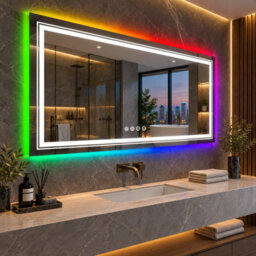 Luvodi 1400X700mm Rectangular Illuminated Led Rgb Bathroom Mirror Anti-Fog, Front & Backlit, Memory - thumbnail 1