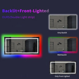 Luvodi 1400X700mm Rectangular Illuminated Led Rgb Bathroom Mirror Anti-Fog, Front & Backlit, Memory - thumbnail 5