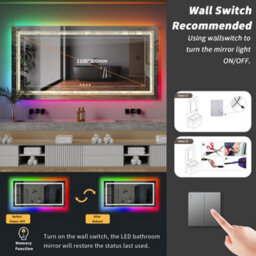 Luvodi 1400X700mm Rectangular Illuminated Led Rgb Bathroom Mirror Anti-Fog, Front & Backlit, Memory - thumbnail 4
