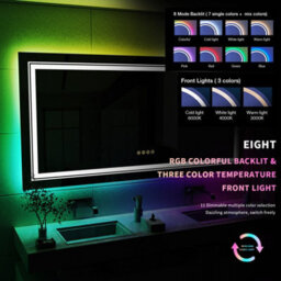 Luvodi 1400X700mm Rectangular Illuminated Led Rgb Bathroom Mirror Anti-Fog, Front & Backlit, Memory - thumbnail 3