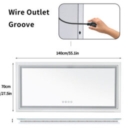 Luvodi 1400X700mm Rectangular Illuminated Led Rgb Bathroom Mirror Anti-Fog, Front & Backlit, Memory - thumbnail 2