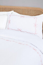 Rapport Home Embroidered Bows Polycotton Duvet Cover Set With Pillowcase Super King Size - thumbnail 2