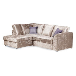 Furnishings For Less UK Crystal Crushed Velvet Fabric 3 To 4 Seater L Shaped Corner Sofa Mink Left Hand Facing - Full Back - thumbnail 1