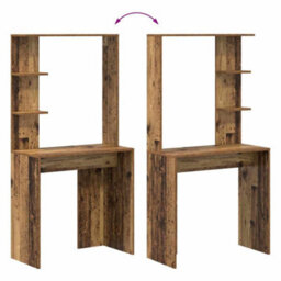 Berkfield Brown Writing Desk Old Wood Solid Reclaimed Wood Medium Shelving - thumbnail 8