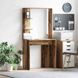 Berkfield Brown Writing Desk Old Wood Solid Reclaimed Wood Medium Shelving