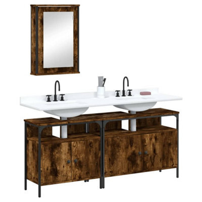 Berkfield 3 Piece Bathroom Furniture Set Smoked Oak Engineered Wood - image 1