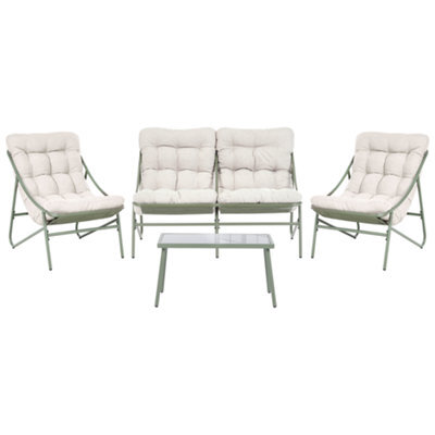 Beliani Garden Lounge Set With Table 4 Seater Molveno Metal Beige/ Green - image 1