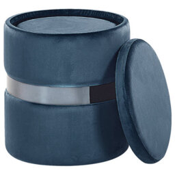 Beliani Velvet Storage Pouffes Set Of Two Light Blue Footstools With Metallic Band - Round Compact Design - thumbnail 4