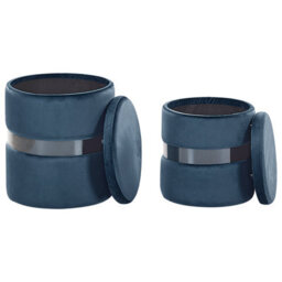 Beliani Velvet Storage Pouffes Set Of Two Light Blue Footstools With Metallic Band - Round Compact Design - thumbnail 3