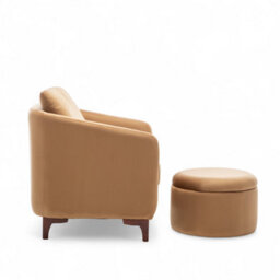 Velvet Tan Angela Accent Tub Chair With Ottoman - thumbnail 5