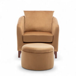 Velvet Tan Angela Accent Tub Chair With Ottoman - thumbnail 2