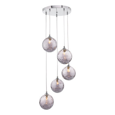 The Lighting Studio Federico 5 Light Cluster Pendant Polished Chrome With Smoked Dimpled Glass - image 1