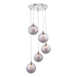 The Lighting Studio Federico 5 Light Cluster Pendant Polished Chrome With Smoked Dimpled Glass - thumbnail 1