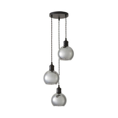 Valuelights Bellamy Smoked Glass Globe 3 Drop Cluster Matte Black Ceiling Pendant Light - image 1