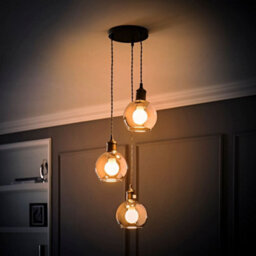 Valuelights Bellamy Smoked Glass Globe 3 Drop Cluster Matte Black Ceiling Pendant Light - thumbnail 2