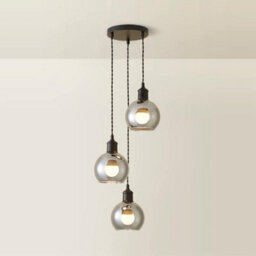 Valuelights Bellamy Smoked Glass Globe 3 Drop Cluster Matte Black Ceiling Pendant Light - thumbnail 3