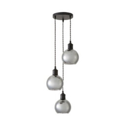 Valuelights Bellamy Smoked Glass Globe 3 Drop Cluster Matte Black Ceiling Pendant Light