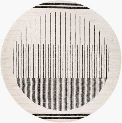 Livabliss Round Pisa-Geometric Black Grey Ivory Modern Living Dining Bedroom Rug 200 X 200 Cm Easy Care, Non Shedding - image 1