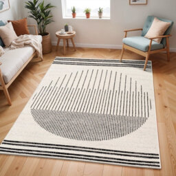 Livabliss Round Pisa-Geometric Black Grey Ivory Modern Living Dining Bedroom Rug 200 X 200 Cm Easy Care, Non Shedding - thumbnail 2