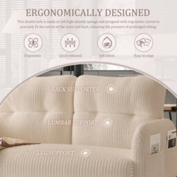 Matteo Beige Corduroy Double Sofa With Integrated Storage Pockets - Ergonomic Comfort & Modern Style - thumbnail 5