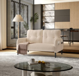 Matteo Beige Corduroy Double Sofa With Integrated Storage Pockets - Ergonomic Comfort & Modern Style - thumbnail 1