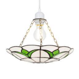 Happy Homewares Traditional Stained Glass Tiffany Pendant Light Shade With Emerald Green Leaves - thumbnail 2