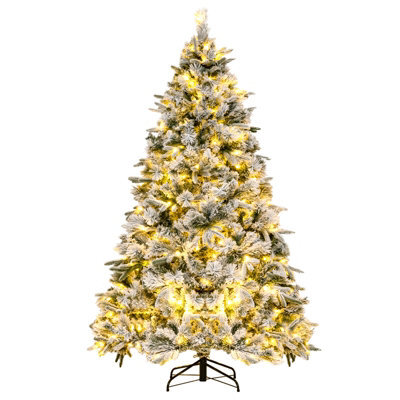 Costway 6Ft Artificial Christmas Tree Flocked Xmas Tree W/ Pine Needles & 250 Led Lights - image 1