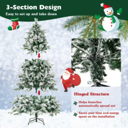 Costway 6Ft Artificial Christmas Tree Flocked Xmas Tree W/ Pine Needles & 250 Led Lights - thumbnail 8