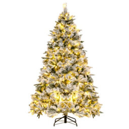 Costway 6Ft Artificial Christmas Tree Flocked Xmas Tree W/ Pine Needles & 250 Led Lights - thumbnail 1