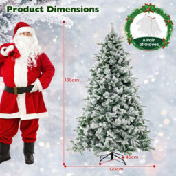 Costway 6Ft Artificial Christmas Tree Flocked Xmas Tree W/ Pine Needles & 250 Led Lights - thumbnail 2