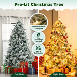 Costway 6Ft Artificial Christmas Tree Flocked Xmas Tree W/ Pine Needles & 250 Led Lights - thumbnail 5