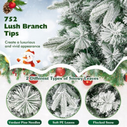 Costway 6Ft Artificial Christmas Tree Flocked Xmas Tree W/ Pine Needles & 250 Led Lights - thumbnail 7