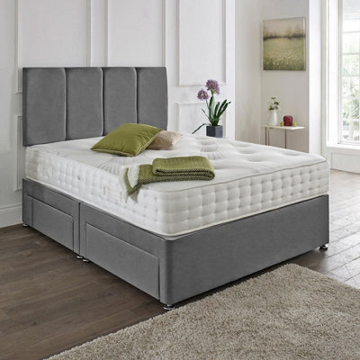 Dining Tables Zanzibar Headboard Divan Set , 2 Drawer On Same Side With Sprung 1500 Comfort Mattress - Damask Fabric Grey - King - image 1