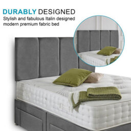 Dining Tables Zanzibar Headboard Divan Set , 2 Drawer On Same Side With Sprung 1500 Comfort Mattress - Damask Fabric Grey - King - thumbnail 3
