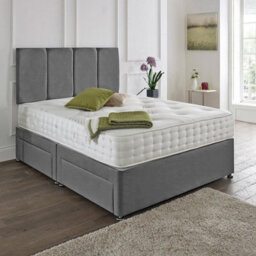 Dining Tables Zanzibar Headboard Divan Set , 2 Drawer On Same Side With Sprung 1500 Comfort Mattress - Damask Fabric Grey - King - thumbnail 1