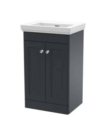 Balterley Swynnerton Traditional 2 Door Floor Standing Vanity Unit With Basin, Dark Grey, 500mm - image 1