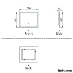 Probaty Bathrooms Led Mirror Backlit Illuminated With Anti-Fog,60X50Cm Rectangular,touch Switch,wall Frameless Vanity Mirror - thumbnail 3