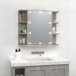 Berkfield Mirror Cabinet With Led Concrete Grey 70X16.5X60 Cm - thumbnail 3